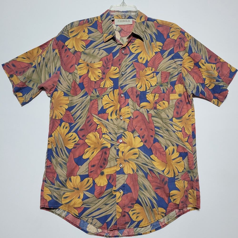 Vintage Tones by CC Sport Multicolor Tropical Island Hawaiian Shirt Medium USA